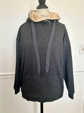 aerie Charcoal Hoodie with Cream Sherpa Lining